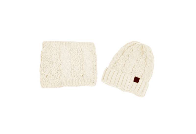 HAUSS SPOLE Strickmütze Strickmütze mit vielseitig Wintermütze Hut- und Schal-Set Weiß (Leichtes Design mit Schal und Mütze separat nutzbar, 2-St., mit elastischer Passform für Kopfumfänge von 55–60 cm) Vielseitig für Outdoor-Aktivitäten eignet sich auch als Geschenk von HAUSS SPOLE