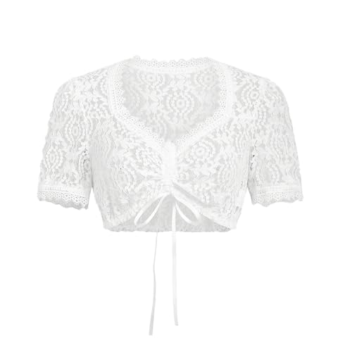 HAUSVIVO Dirndl Bluse Damen Weiß Spitze Kurzarm – Trachtenbluse für Oktoberfest, Eleganter V-Ausschnitt, Passend zum Dirndl Outfit von HAUSVIVO