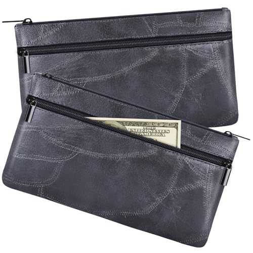 HAUTOCO 2 Stück Geldtaschen Banktasche PU-Leder Texturiert Bankmappe mit Reißverschluss 28 x 15.5 cm A5 Dokumente Zwei Taschen Geldmappe für Business Haushalt Schule, Schwarz von HAUTOCO