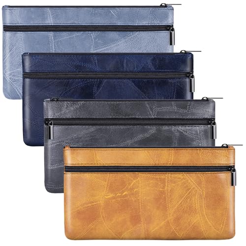 HAUTOCO 4 Stück Geldtaschen Banktasche PU-Leder Texturiert Bankmappe mit Reißverschluss 28 x 15.5 cm A5 Dokumente Geldmappe für Business Haushalt Schule, Multicolor von HAUTOCO