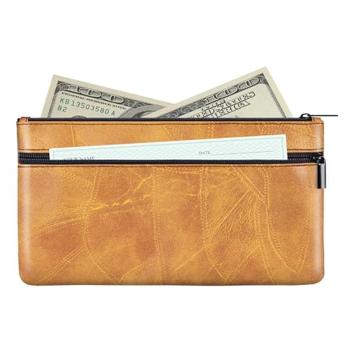 HAUTOCO Geldtaschen Banktasche PU-Leder Texturiert Bankmappe mit Reißverschluss 28 x 15.5 cm A5 Dokumente Geldmappe für Business Haushalt Schule, Braun von HAUTOCO