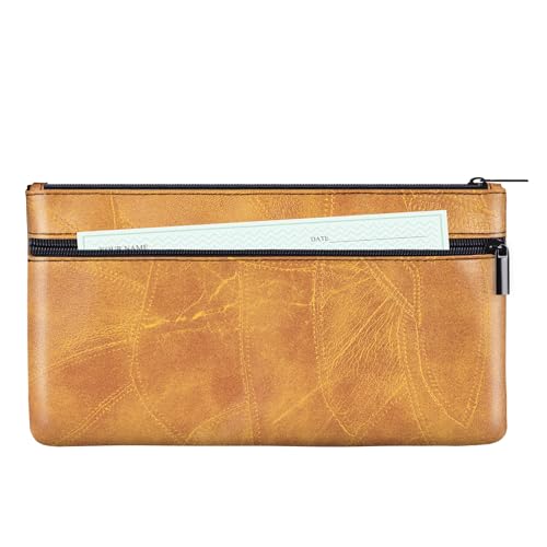 HAUTOCO Geldtaschen Banktasche PU-Leder Texturiert Bankmappe mit Reißverschluss 28 x 15.5 cm A5 Dokumente Zwei Taschen Geldmappe für Business Haushalt Schule, Braun von HAUTOCO