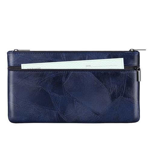 HAUTOCO Geldtaschen Banktasche PU-Leder Texturiert Bankmappe mit Reißverschluss 28 x 15.5 cm A5 Dokumente Zwei Taschen Geldmappe für Business Haushalt Schule, Königsblau von HAUTOCO