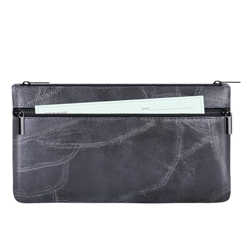 HAUTOCO Geldtaschen Banktasche PU-Leder Texturiert Bankmappe mit Reißverschluss 28 x 15.5 cm A5 Dokumente Zwei Taschen Geldmappe für Business Haushalt Schule, Schwarz von HAUTOCO