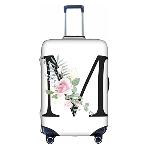 HAUYE Gepäckabdeckung, elastisch, waschbar, Stretch-Koffer-Schutz, kratzfest, Reisekoffer-Abdeckung für Kinder und Erwachsene, Blumen-Buchstabe M, L (25-28 inch suitcase) von HAUYE