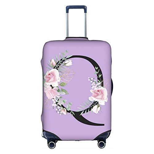 HAUYE Gepäckabdeckung, elastisch, waschbar, Stretch-Koffer-Schutz, kratzfest, Reisekoffer-Abdeckung für Kinder und Erwachsene, Blumen-Buchstabe Q, L (25-28 inch suitcase) von HAUYE