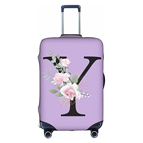 HAUYE Gepäckabdeckung, elastisch, waschbar, Stretch-Koffer-Schutz, kratzfest, Reisekoffer-Abdeckung für Kinder und Erwachsene, Blumen-Buchstabe Y, M (22-24 inch suitcase) von HAUYE