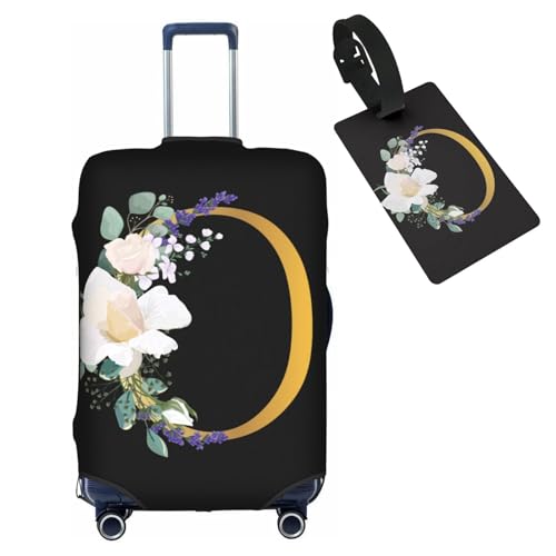 HAUYE Gepäckabdeckung mit Gepäckanhänger, elastisch, waschbar, Stretch-Koffer-Schutz, kratzfest, Reisekoffer-Abdeckung für Kinder und Erwachsene, Blume, Buchstabe O, XL (for 29-32 inch suitcase) with von HAUYE