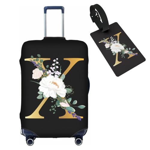 HAUYE Gepäckabdeckung mit Gepäckanhänger, elastisch, waschbar, Stretch-Koffer-Schutz, kratzfest, Reisekoffer-Abdeckung für Kinder und Erwachsene, Blume, Buchstabe X, L (for 25-28 inch suitcase) with von HAUYE