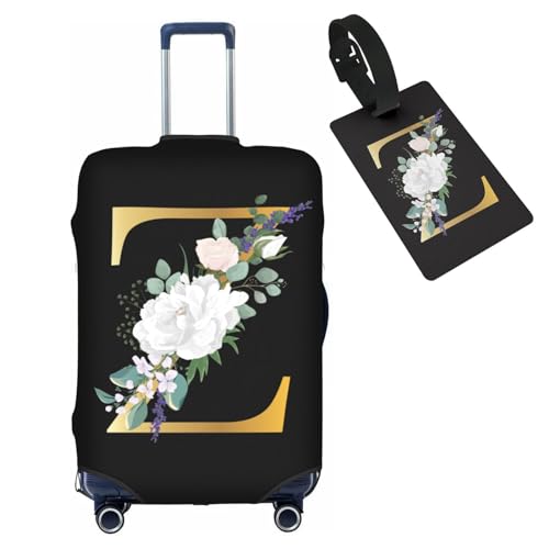 HAUYE Gepäckabdeckung mit Gepäckanhänger, elastisch, waschbar, Stretch-Koffer-Schutz, kratzfest, Reisekoffer-Abdeckung für Kinder und Erwachsene, Blume, Buchstabe Z, S (for 18-21 inch suitcase) with von HAUYE