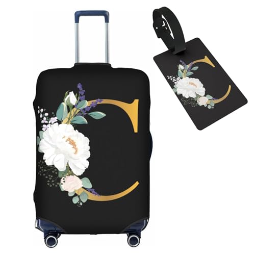 HAUYE Gepäckabdeckung mit Gepäckanhänger, elastisch, waschbar, Stretch-Koffer-Schutz, kratzfest, Reisekoffer-Abdeckung für Kinder und Erwachsene, Blumen-Buchstabe C, L (for 25-28 inch suitcase) with von HAUYE