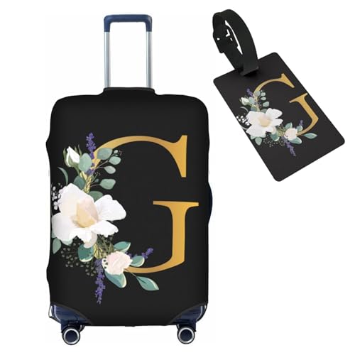 HAUYE Gepäckabdeckung mit Gepäckanhänger, elastisch, waschbar, Stretch-Koffer-Schutz, kratzfest, Reisekoffer-Abdeckung für Kinder und Erwachsene, Blumen-Buchstabe G, S (for 18-21 inch suitcase) with von HAUYE