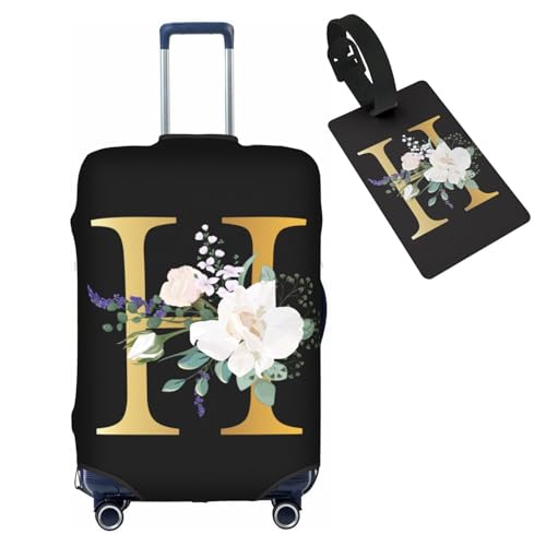 HAUYE Gepäckabdeckung mit Gepäckanhänger, elastisch, waschbar, Stretch-Koffer-Schutz, kratzfest, Reisekoffer-Abdeckung für Kinder und Erwachsene, Blumen-Buchstabe H, S (for 18-21 inch suitcase) with von HAUYE