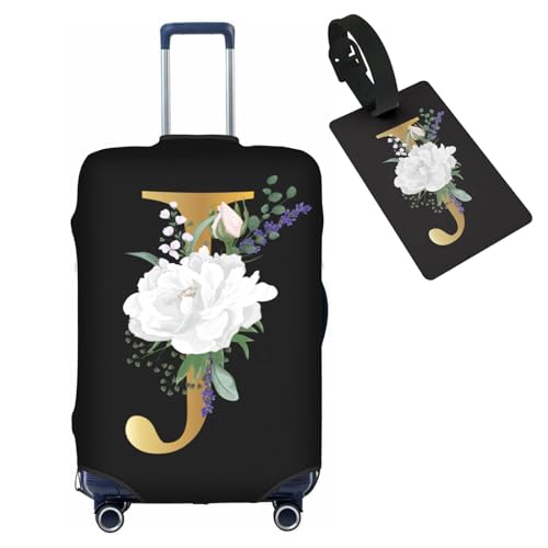 HAUYE Gepäckabdeckung mit Gepäckanhänger, elastisch, waschbar, Stretch-Koffer-Schutz, kratzfest, Reisekoffer-Abdeckung für Kinder und Erwachsene, Blumen-Buchstabe J, L (for 25-28 inch suitcase) with von HAUYE