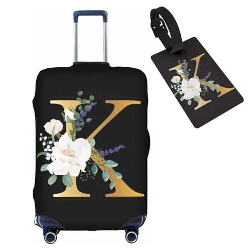 HAUYE Gepäckabdeckung mit Gepäckanhänger, elastisch, waschbar, Stretch-Koffer-Schutz, kratzfest, Reisekoffer-Abdeckung für Kinder und Erwachsene, Blumen-Buchstabe K, S (for 18-21 inch suitcase) with von HAUYE