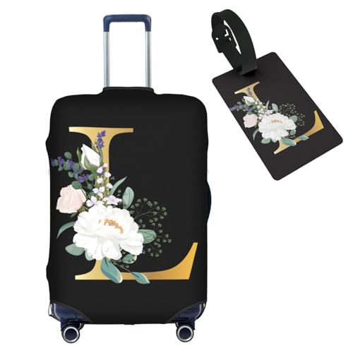 HAUYE Gepäckabdeckung mit Gepäckanhänger, elastisch, waschbar, Stretch-Koffer-Schutz, kratzfest, Reisekoffer-Abdeckung für Kinder und Erwachsene, Blumen-Buchstabe L, S (for 18-21 inch suitcase) with von HAUYE