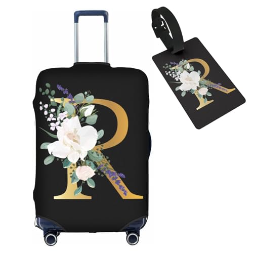 HAUYE Gepäckabdeckung mit Gepäckanhänger, elastisch, waschbar, Stretch-Koffer-Schutz, kratzfest, Reisekoffer-Abdeckung für Kinder und Erwachsene, Blumen-Buchstabe R, L (for 25-28 inch suitcase) with von HAUYE