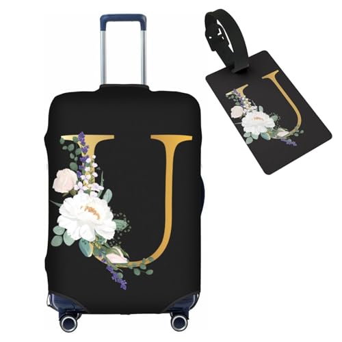 HAUYE Gepäckabdeckung mit Gepäckanhänger, elastisch, waschbar, Stretch-Koffer-Schutz, kratzfest, Reisekoffer-Abdeckung für Kinder und Erwachsene, Blumen-Buchstabe U, L (for 25-28 inch suitcase) with von HAUYE