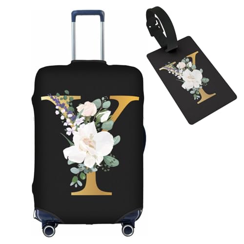 HAUYE Gepäckabdeckung mit Gepäckanhänger, elastisch, waschbar, Stretch-Koffer-Schutz, kratzfest, Reisekoffer-Abdeckung für Kinder und Erwachsene, Blumen-Buchstabe Y, L (for 25-28 inch suitcase) with von HAUYE