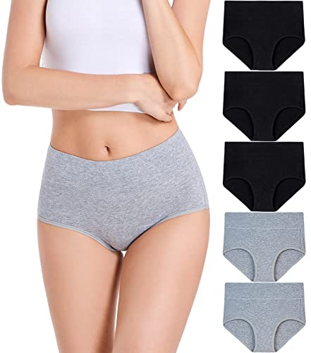 HAVVIS Damen-Höschen mit hoher Taille, Baumwoll-Slip, Unterwäsche, volle Rückenabdeckung, Höschen in Übergröße, Multipack, Slips 03 – 5er-Pack – 3 schwarz, 2 grau, 42 von HAVVIS