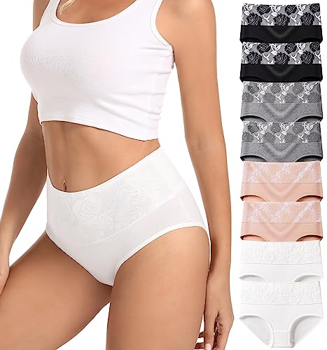 HAVVIS Unterhosen Damen Stretch Baumwolle Hohe Taille Slips Weich Atmungsaktiv Bequeme Unterwäsche Mehrpack (3XL, A01-8er Pack - Mehrfarbig 02) von HAVVIS