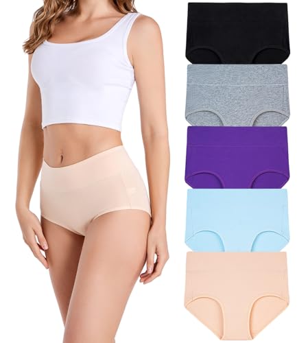 HAVVIS Unterhosen Damen Stretch Baumwolle Hohe Taille Slips Weich Atmungsaktiv Bequeme Unterwäsche Mehrpack (3XL, C03-5er Pack - Mehrfarbig) von HAVVIS