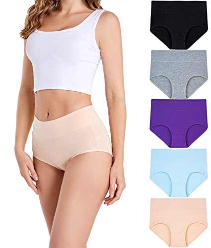 HAVVIS Unterhosen Damen Stretch Baumwolle Hohe Taille Slips Weich Atmungsaktiv Bequeme Unterwäsche Mehrpack (4XL, C03-5er Pack - Mehrfarbig) von HAVVIS