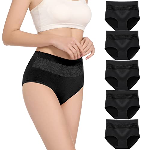 HAVVIS Unterhosen Damen Stretch Baumwolle Hohe Taille Slips Weich Atmungsaktiv Bequeme Unterwäsche Mehrpack (B02-5er Pack - schwarz, 3XL) von HAVVIS