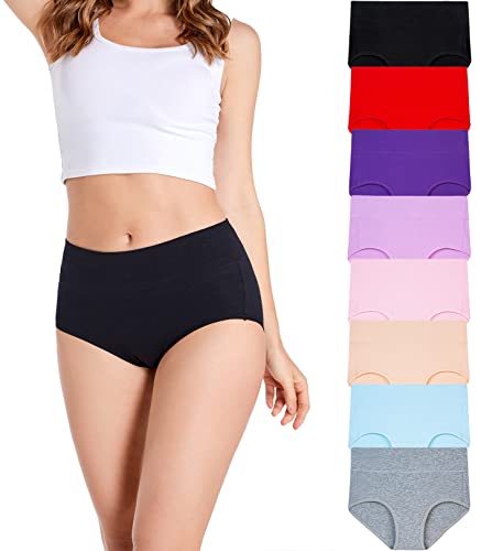 HAVVIS Unterhosen Damen Stretch Baumwolle Hohe Taille Slips Weich Atmungsaktiv Bequeme Unterwäsche Mehrpack (C01-8er Pack - Mehrfarbig, 3XL) von HAVVIS