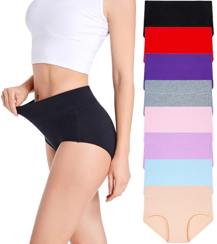 HAVVIS Unterhosen Damen Stretch Baumwolle Hohe Taille Slips Weich Atmungsaktiv Bequeme Unterwäsche Mehrpack (C01-8er Pack - Mehrfarbig, XL) von HAVVIS