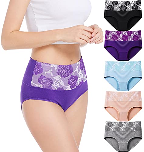 HAVVIS Unterhosen Damen Stretch Baumwolle Hohe Taille Slips Weich Atmungsaktiv Bequeme Unterwäsche Mehrpack (S, A03-5er Pack - Mehrfarbig) von HAVVIS