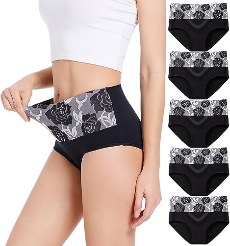 HAVVIS Unterhosen Damen Stretch Baumwolle Hohe Taille Slips Weich Atmungsaktiv Bequeme Unterwäsche Mehrpack (S, A04-5er Pack - Schwarz) von HAVVIS