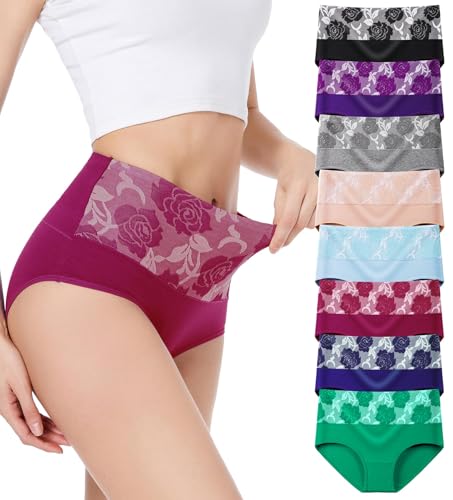 HAVVIS Unterhosen Damen Stretch Baumwolle Hohe Taille Slips Weich Atmungsaktiv Bequeme Unterwäsche Mehrpack (XL, A01-8er Pack - Mehrfarbig 031) von HAVVIS