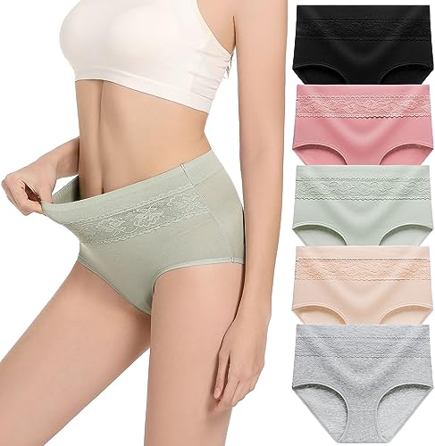 HAVVIS Unterhosen Damen Stretch Baumwolle Hohe Taille Slips Weich Atmungsaktiv Bequeme Unterwäsche Mehrpack (XL, B03-5er Pack - Mehrfarbig) von HAVVIS