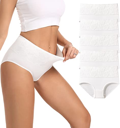 HAVVIS Unterhosen Damen Stretch Baumwolle Hohe Taille Slips Weich Atmungsaktiv Bequeme Unterwäsche Mehrpack (XXL, A06-5er Pack - Weiß) von HAVVIS