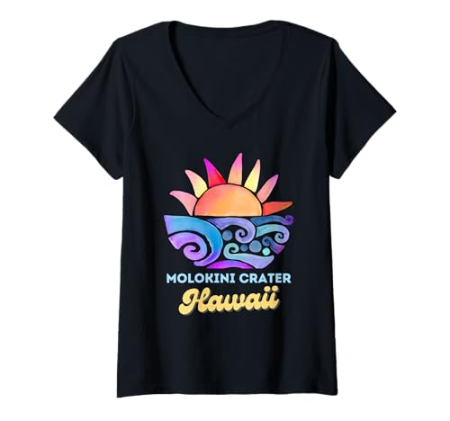 Damen Molokini Krater Sonnenuntergang Strand Urlaub Ozean Reise Abenteuer T-Shirt mit V-Ausschnitt Damen Molokini Krater Sonnenuntergang Strand Urlaub Ozean Reise Abenteuer T-Shirt mit V-Ausschnitt von HAWAII VIBES HOLIDAY STYLE