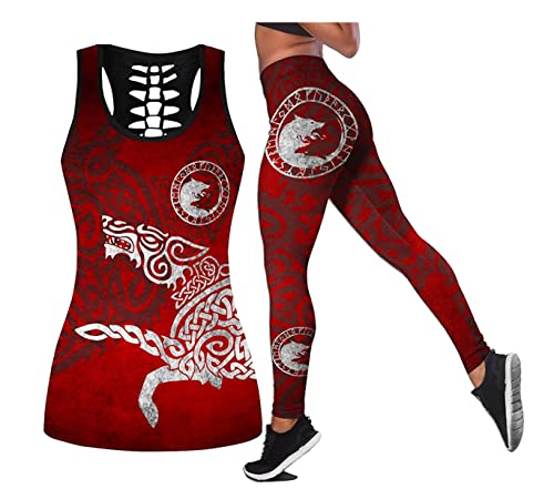 Damen Animal/Tiger Combo Outfit 3D Printed Leggings und Hollow Out Tank Top, 13, 54 von HAWCYEN