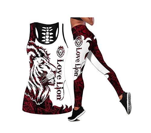 Damen Animal/Tiger Combo Outfit 3D Printed Leggings und Hollow Out Tank Top, 16, 54 von HAWCYEN