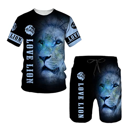 Männer Cool The Lion King 3D gedrucktes Herren T-Shirt + Shorts Set Sommer O-Neck Sportanzug Damen Casual Trainingsanzug Suit-8 5XL von HAWCYEN