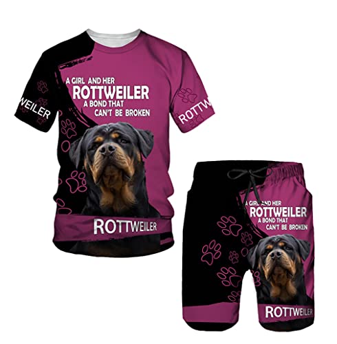 Männer Rottweiler Hund 3D-Druck T-Shirt/T-Shirt Shorts Anzug Herren Cool Sportswear Set Herren/Damen Sommer Trainingsanzug Suit-1 L von HAWCYEN