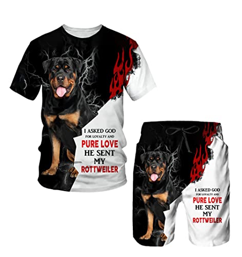 Männer Rottweiler Hund 3D-Druck T-Shirt/T-Shirt Shorts Anzug Herren Cool Sportswear Set Herren/Damen Sommer Trainingsanzug Suit-4 XL von HAWCYEN