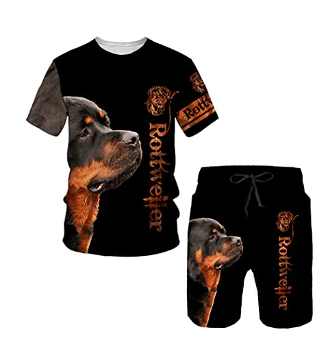 Männer Rottweiler Hund 3D-Druck T-Shirt/T-Shirt Shorts Anzug Herren Cool Sportswear Set Herren/Damen Sommer Trainingsanzug Suit-7 3XL von HAWCYEN