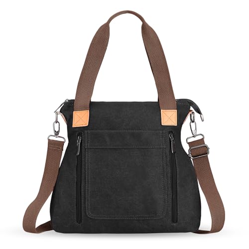 HAWEE Canvas Damen Handtasche mit Schultergurt Shopper Tote Bag Große Schultertasche Umhängetasche RetroTragetasche Leichte Henkeltasche für Reisen Arbeit Schule Einkaufen Strand Alltag, Schwarz HAWEE Canvas Damen Handtasche mit Schultergurt Shopper Tote Bag Große Schultertasche Umhängetasche RetroTragetasche Leichte Henkeltasche für Reisen Arbeit Schule Einkaufen Strand Alltag, Schwarz von HAWEE