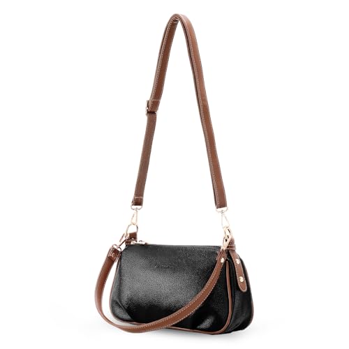 HAWEE Damen Handy Umhängetasche Weiches PU-Leder Klein Crossbody Bag Mode Handytasche Zum Umhängen Elegant Schultertasche Geldbörse mit 2 Schultergurten für Arbeit Partys Alltag Shopping, Schwarz von HAWEE