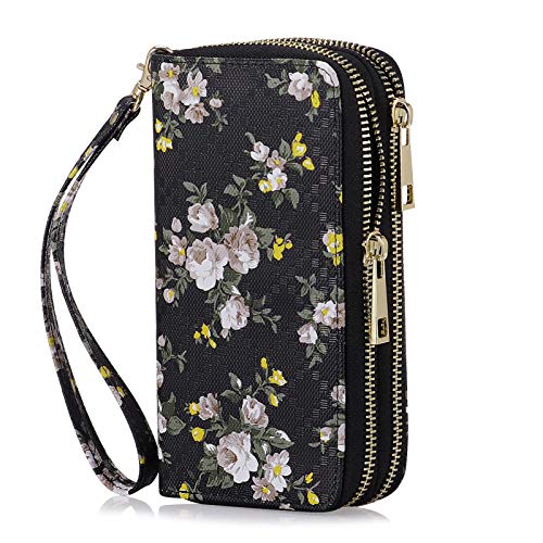 HAWEE Damen Lange Clutches Geldbörse Handschlaufe Portemonnaie Doppelter Reißverschluss Brieftasche Handy Geldbörse mit Mehreren Karten Slots für Münzen Bargeld Rechnung (Blümchen (Weiß + Gelb)) HAWEE Damen Lange Clutches Geldbörse Handschlaufe Portemonnaie Doppelter Reißverschluss Brieftasche Handy Geldbörse mit Mehreren Karten Slots für Münzen Bargeld Rechnung (Blümchen (Weiß + Gelb)) von HAWEE