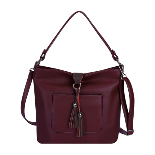 HAWEE Damen Handtasche Kunstleder Große Schultertasche Shopper Umhängetasche Frauen Elegante Henkeltasche für Dating Party Arbeit, Rot von HAWEE