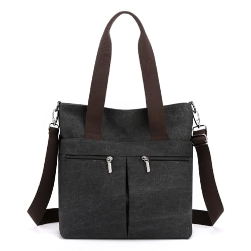 HAWEE Große Handtasche mit Vielen Fächern Canvas Tasche Damen Groß Umhängetasche Tote Bag Frauen für Lehrer Shopper Schul Büro Everyday von HAWEE