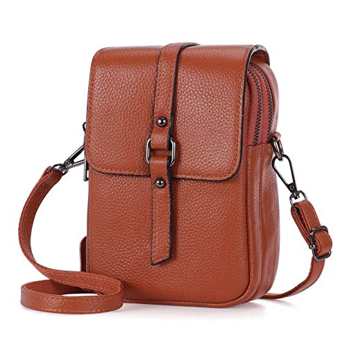 HAWEE Mode Damen Handytasche mit Riemen Echtes Leder Crossbody Handy Umhängetasche Leicht Damen Schultertasche Handy mit Zwei Reißverschlüssen für Damen, Mädchen von HAWEE