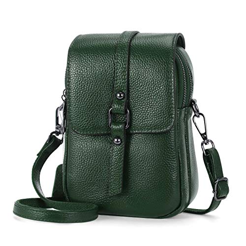 HAWEE Mode Damen Handytasche mit Riemen Echtes Leder Crossbody Handy Umhängetasche Leicht Damen Schultertasche Handy mit Zwei Reißverschlüssen für Damen, Mädchen von HAWEE