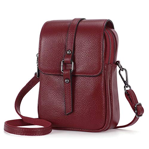 HAWEE Mode Damen Handytasche mit Riemen Echtes Leder Crossbody Handy Umhängetasche Leicht Damen Schultertasche Handy mit Zwei Reißverschlüssen für Damen, Mädchen von HAWEE